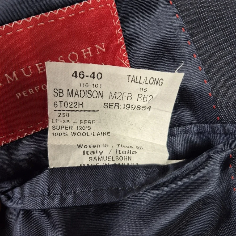 Samuelsohn Mens 44L‎ Navy Loro Piana Extreme Madison Performance Blazer